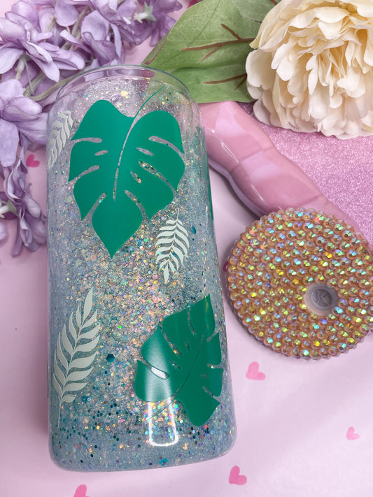 Monstera 15oz Glass Snowglobe Tumbler