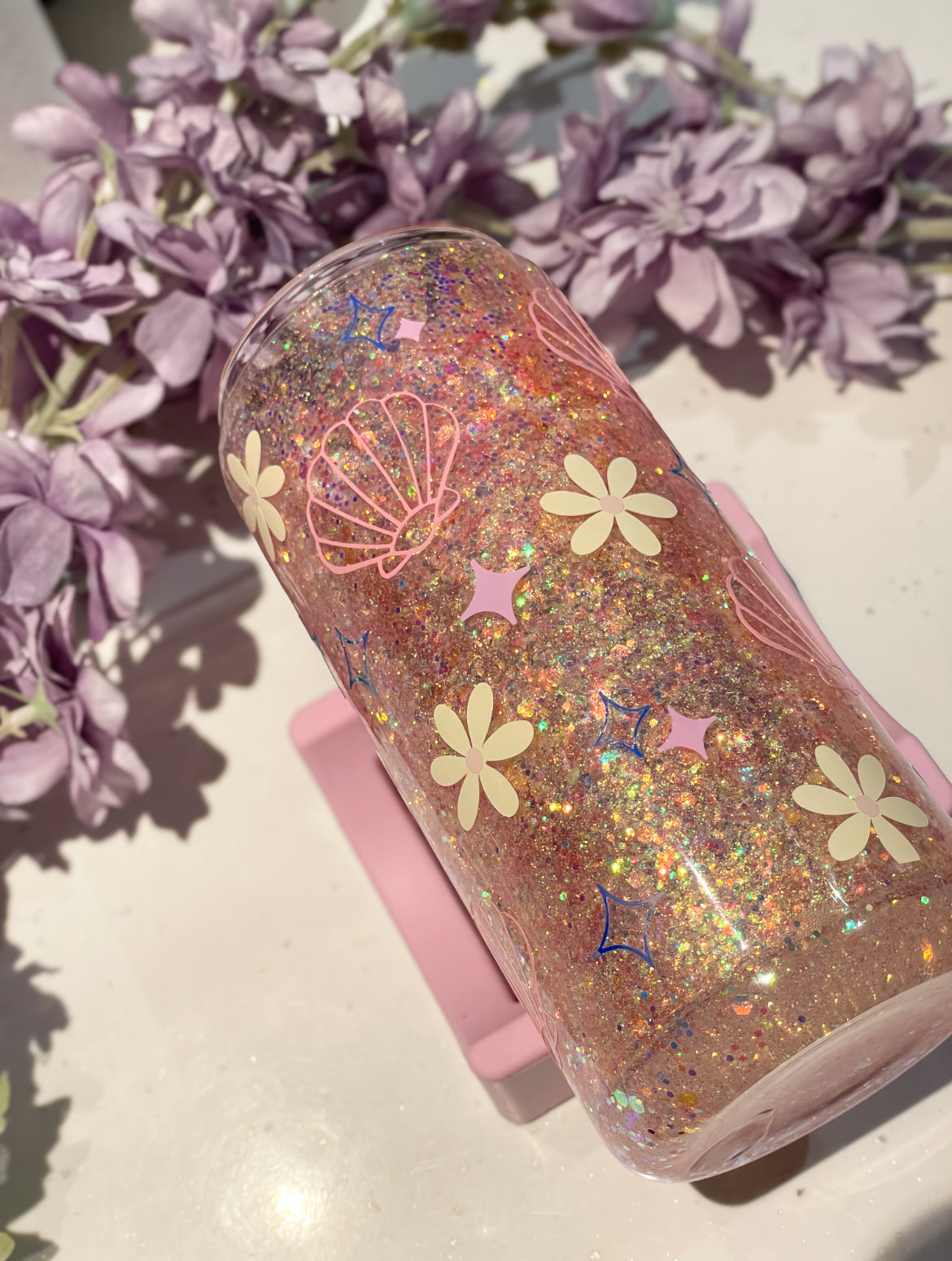 Seashells & Flowers 15oz Acrylic Snowglobe Tumbler