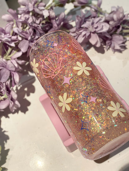 Seashells & Flowers 15oz Acrylic Snowglobe Tumbler