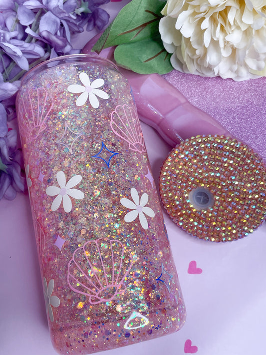 Seashells & Flowers 15oz Acrylic Snowglobe Tumbler