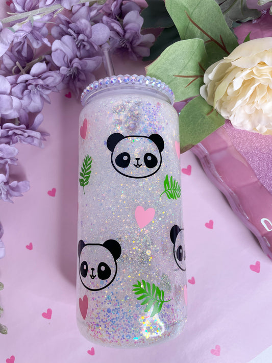 Panda-Monium 15oz Glass Snowglobe Tumbler